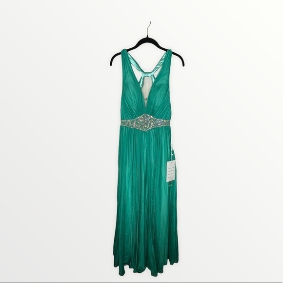 NWT RACHEL ALLAN Jade Rhinestone Maxi Gown, Size 4 - Picture 2 of 8